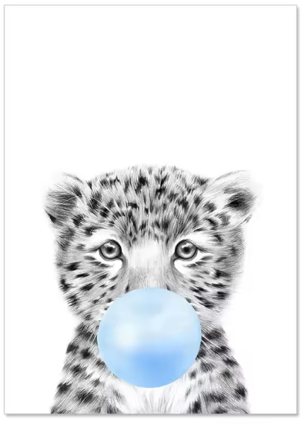 Premium Wall Art - Baby Animals with Blue Balloons (Multiple Sizes Available)